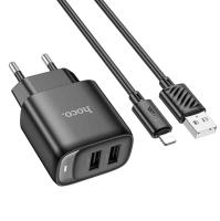 СЗУ HOCO C141A, кабель USB - Lightning, 1m,  черный
