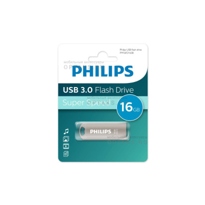 Флешка USB 16 Гб Philips IRON 3.0, USB3.0, металл, серый